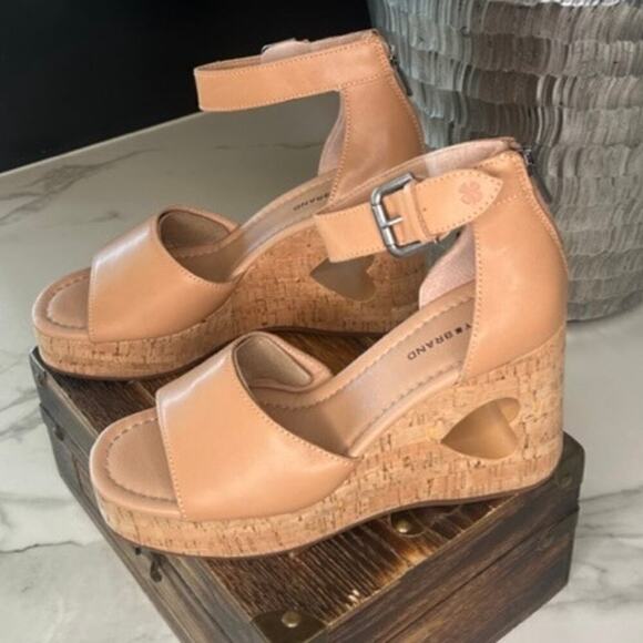 Lucky Brand Himmy Cork Wedge Sandals Medium Dark Brown - Picture 4 of 9